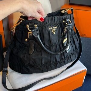 Prada-Authentic! Ruched Nappa Gaufre Nylon and Leather Bag!